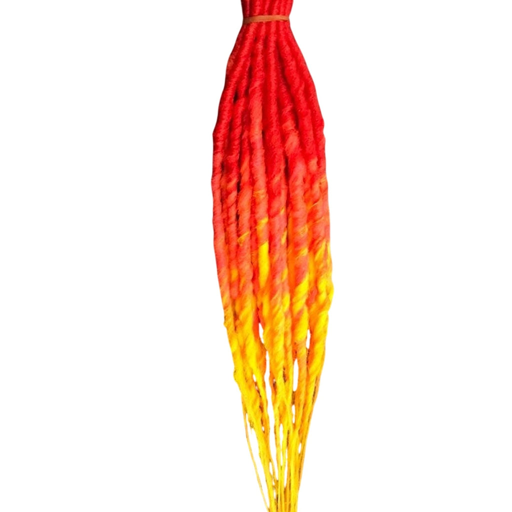 25 SE Single Ended Flame Fire Dreads Dreadlock Hair Extension Red Orange Yellow