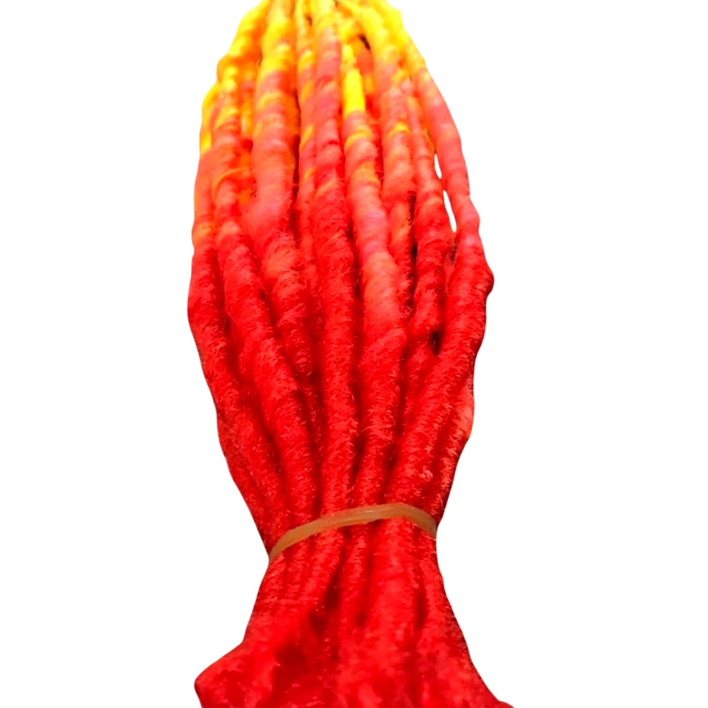 25 SE Single Ended Flame Fire Dreads Dreadlock Hair Extension Red Orange Yellow