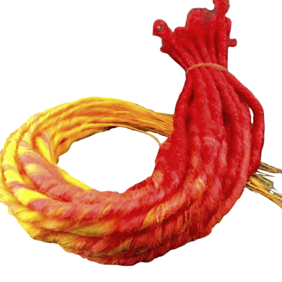 25 SE Single Ended Flame Fire Dreads Dreadlock Hair Extension Red Orange Yellow