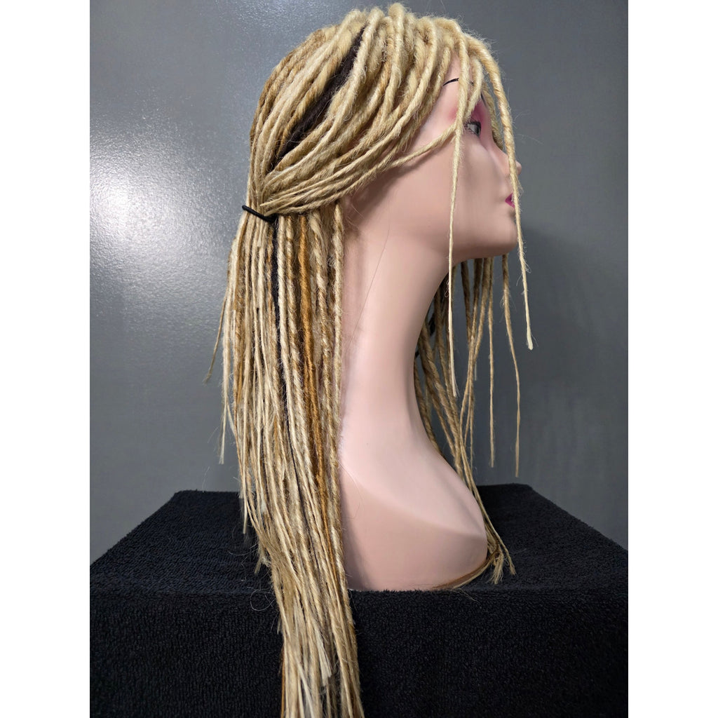 Full Cap Dreadlock Dread Wig Blonde Mix Light and Dark Synthetic Handmade 22 in