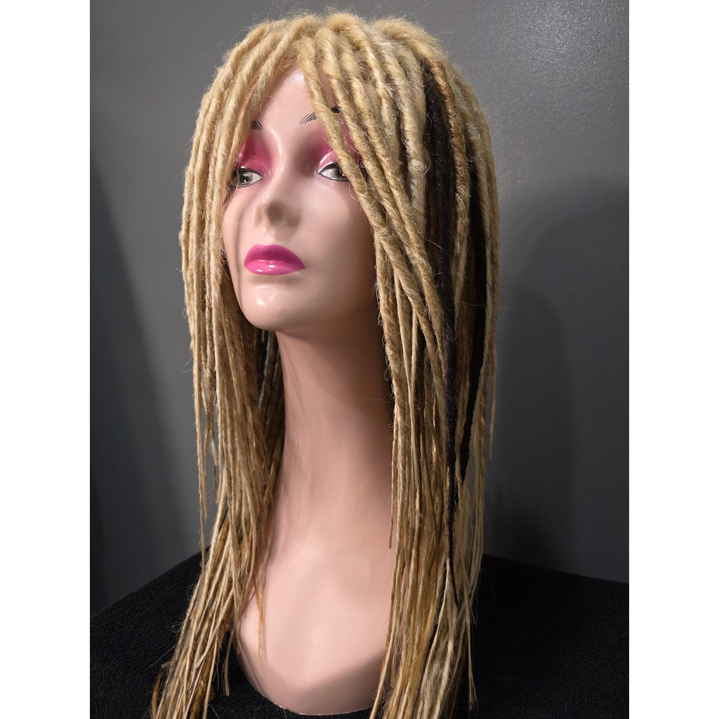 Full Cap Dreadlock Dread Wig Blonde Mix Light and Dark Synthetic Handmade 22 in