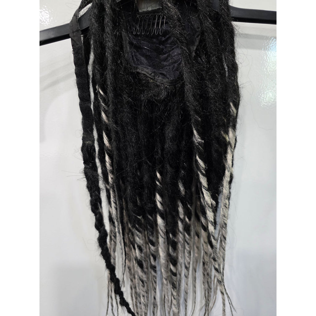 Black & Silver White Ombre Pony Tail Fall Dreads Dreadlocks Hair Extensions