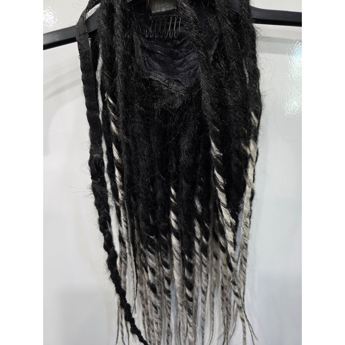 Black & Silver White Ombre Pony Tail Fall Dreads Dreadlocks Hair Extensions