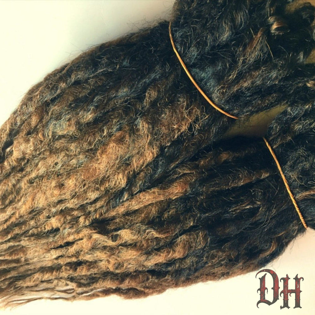 60 SE Single Ended Knotty Ombre Brown and Dark Blonde Auburn Dreads Dreadlocks Hair Extensions