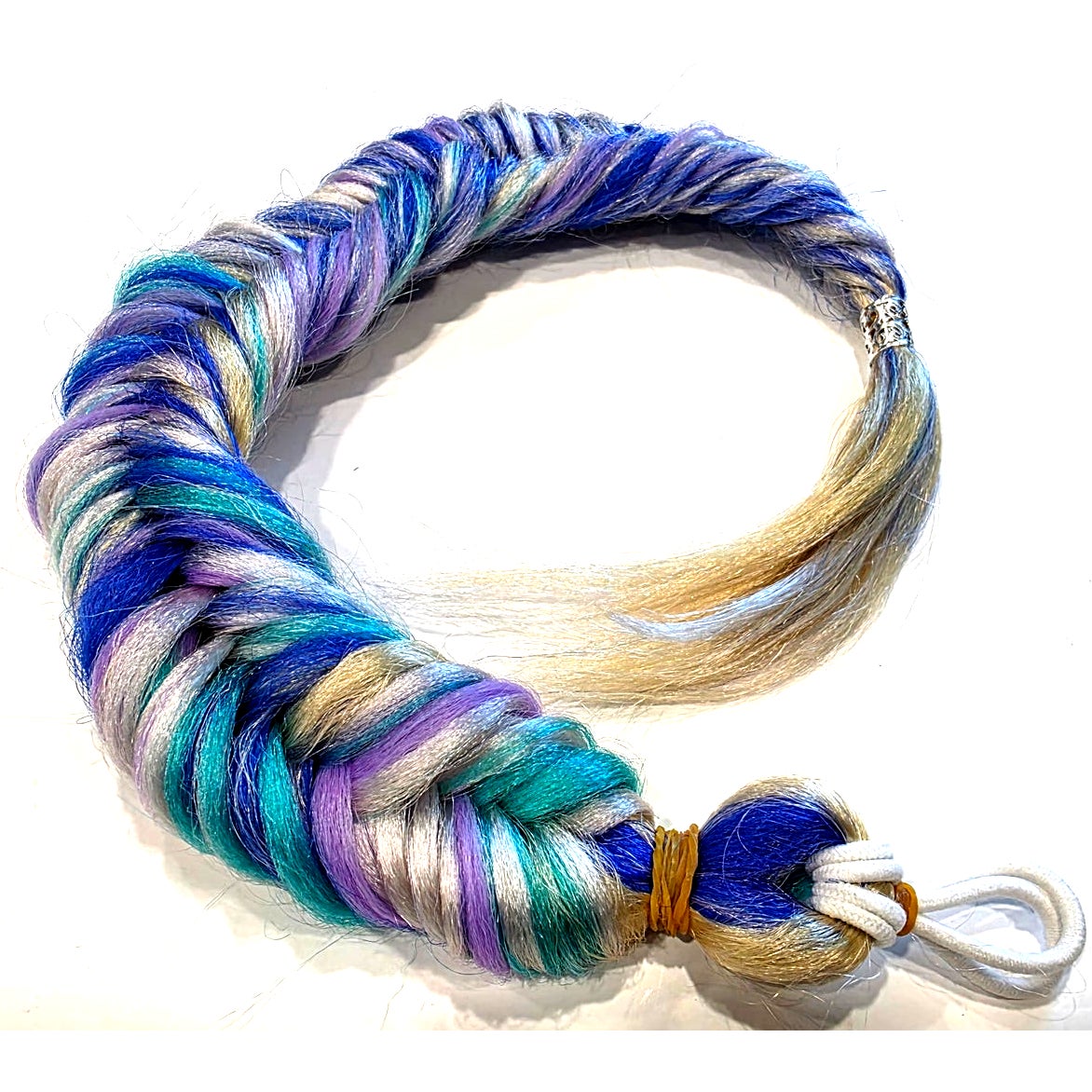 Mermaid fishtail braid ponytail extension 20 inch, blue purple green blonde festival hair fall