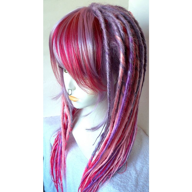 Full Cap Wig Dread Dreadlock Lavender Purple and Rose Handmade