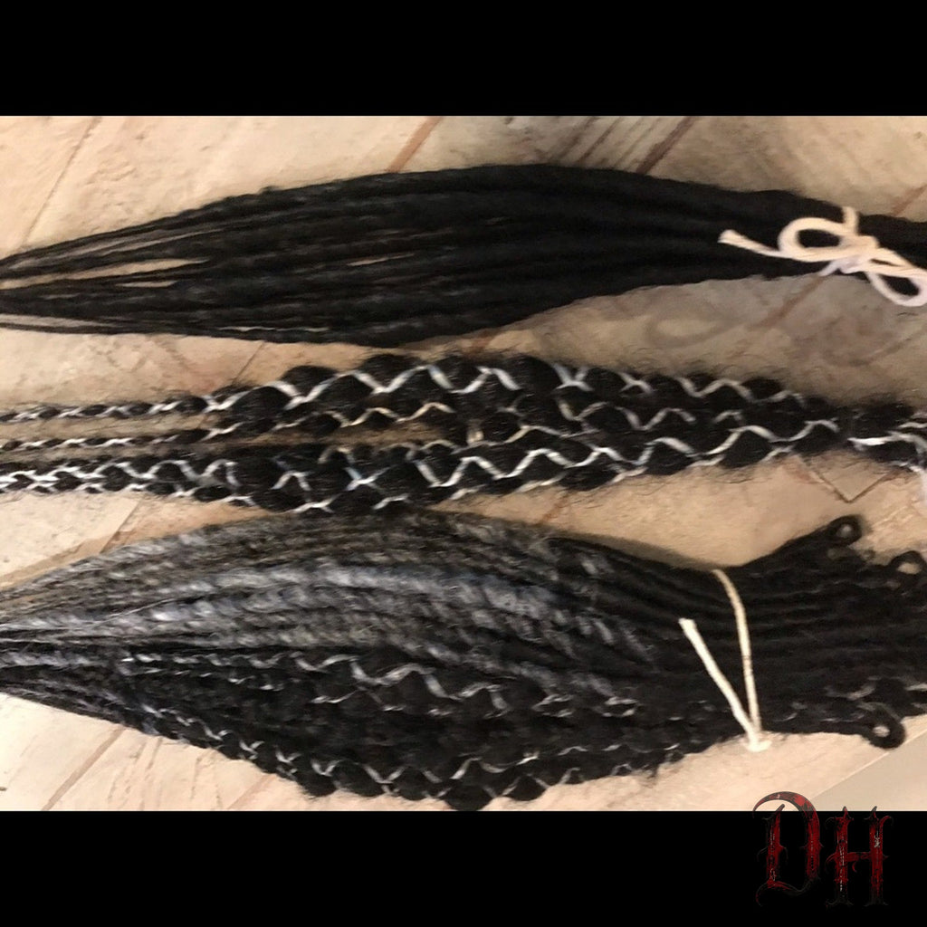 70 SE Single Ended Black Silver Grey White Dreads Dreadlocks Hair Extensions