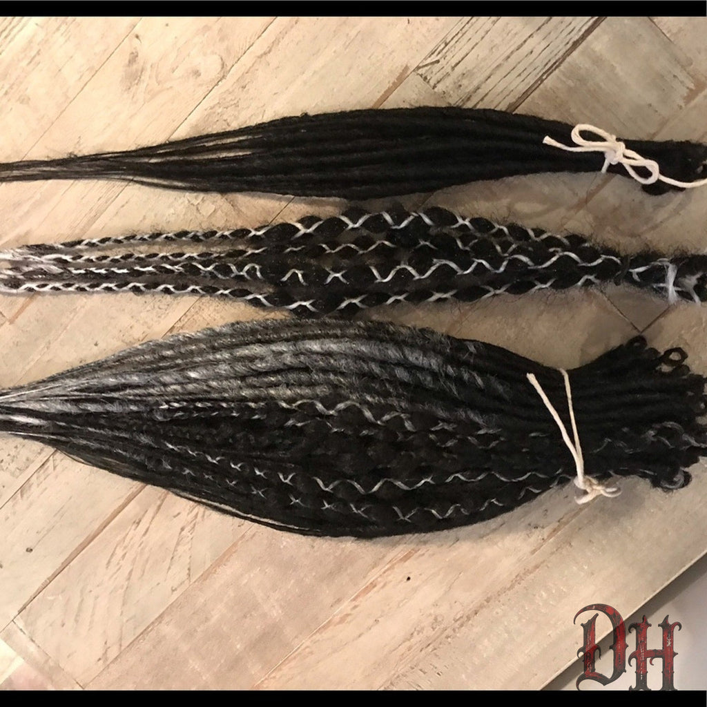 70 SE Single Ended Black Silver Grey White Dreads Dreadlocks Hair Extensions