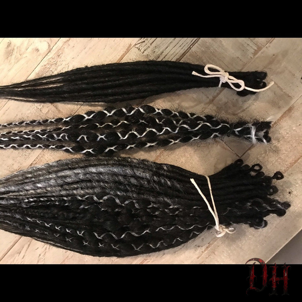 70 SE Single Ended Black Silver Grey White Dreads Dreadlocks Hair Extensions