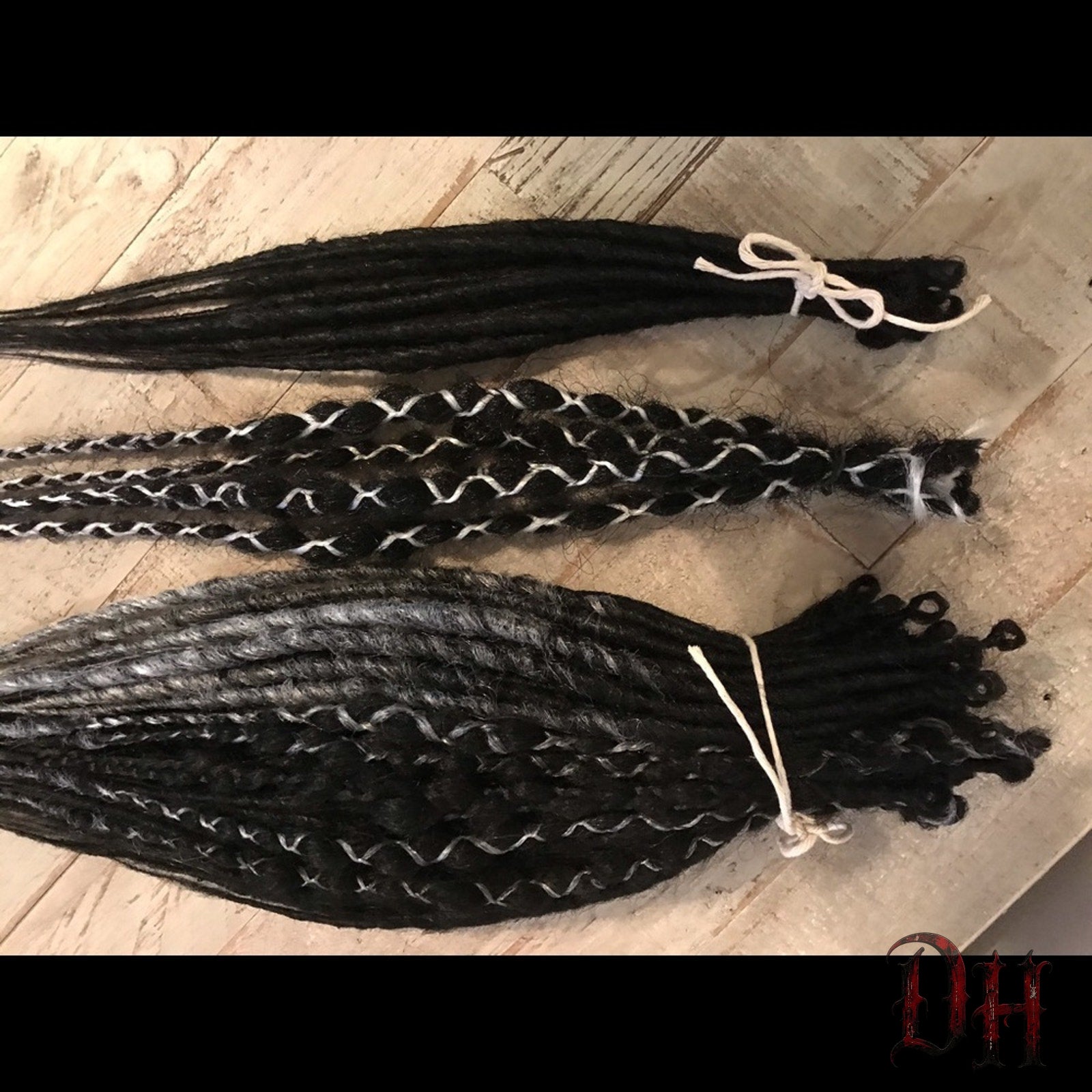 70 SE Single Ended Black Silver Grey White Dreads Dreadlocks Hair Extensions