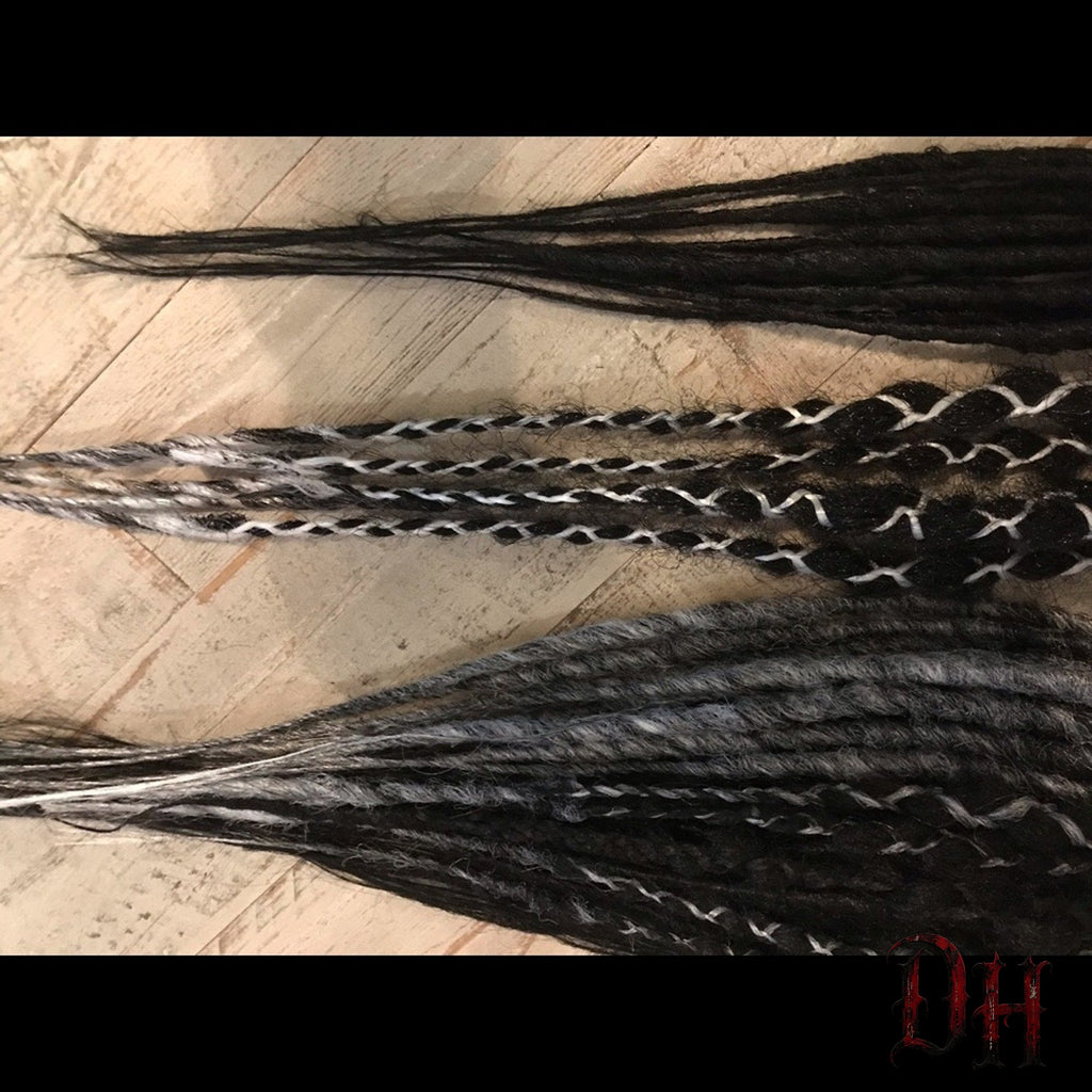70 SE Single Ended Black Silver Grey White Dreads Dreadlocks Hair Extensions