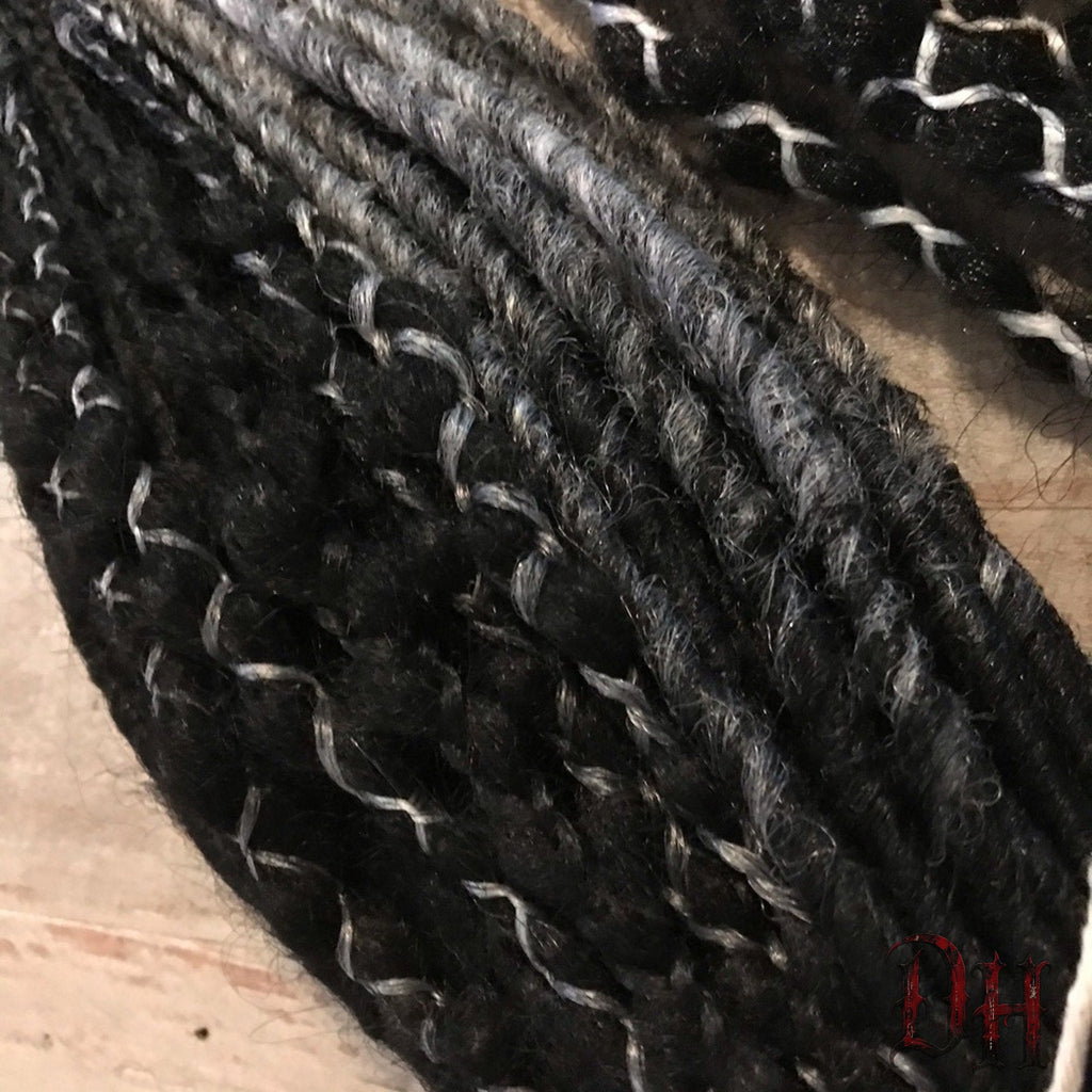 70 SE Single Ended Black Silver Grey White Dreads Dreadlocks Hair Extensions
