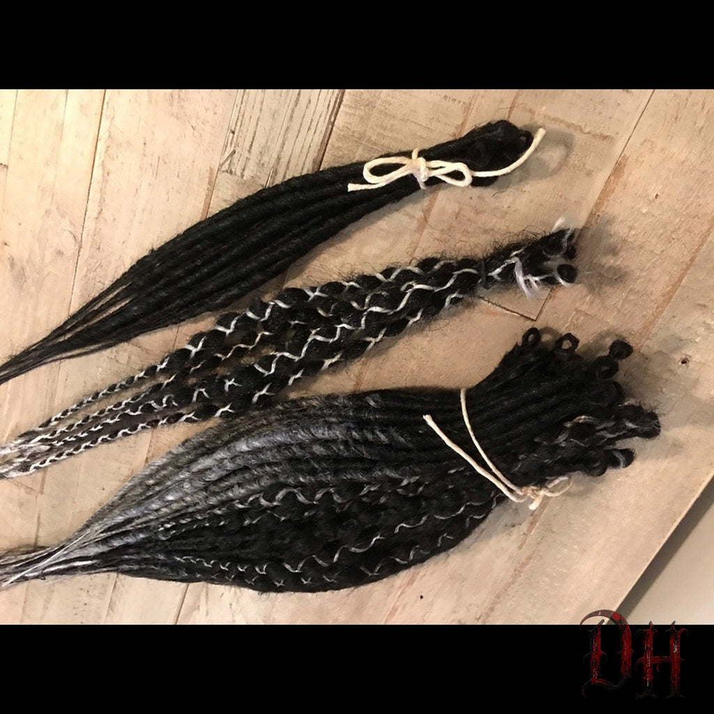 70 SE Single Ended Black Silver Grey White Dreads Dreadlocks Hair Extensions