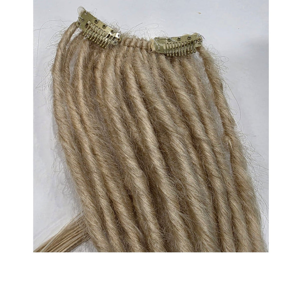 20 clip in synthetic dreadlocks – platinum blonde dreads on handmade weft, 2 clips