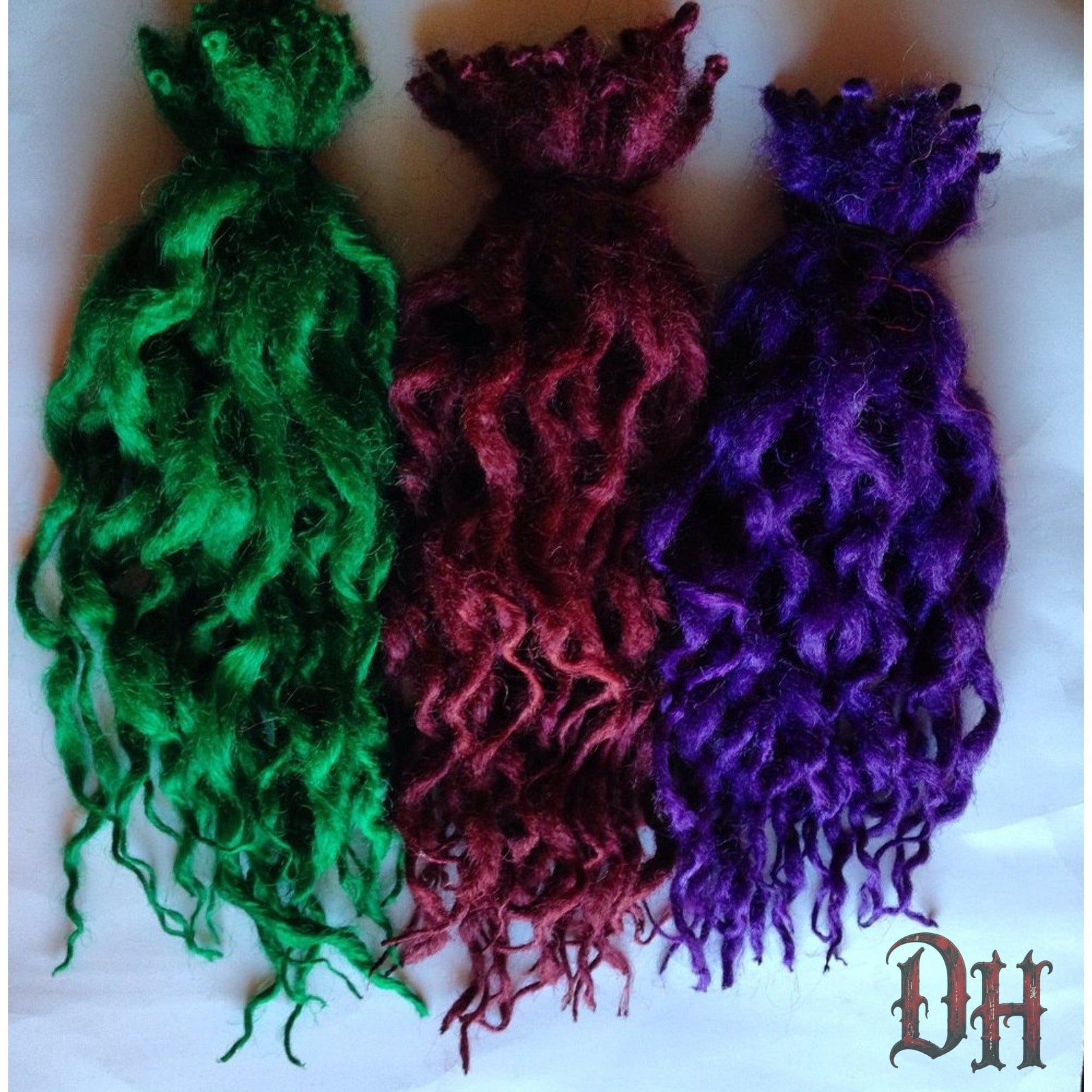 75 SE Single Ended Wavy Curly Purple Green Burgundy Red Dreads Dreadlocks Hair Extensions