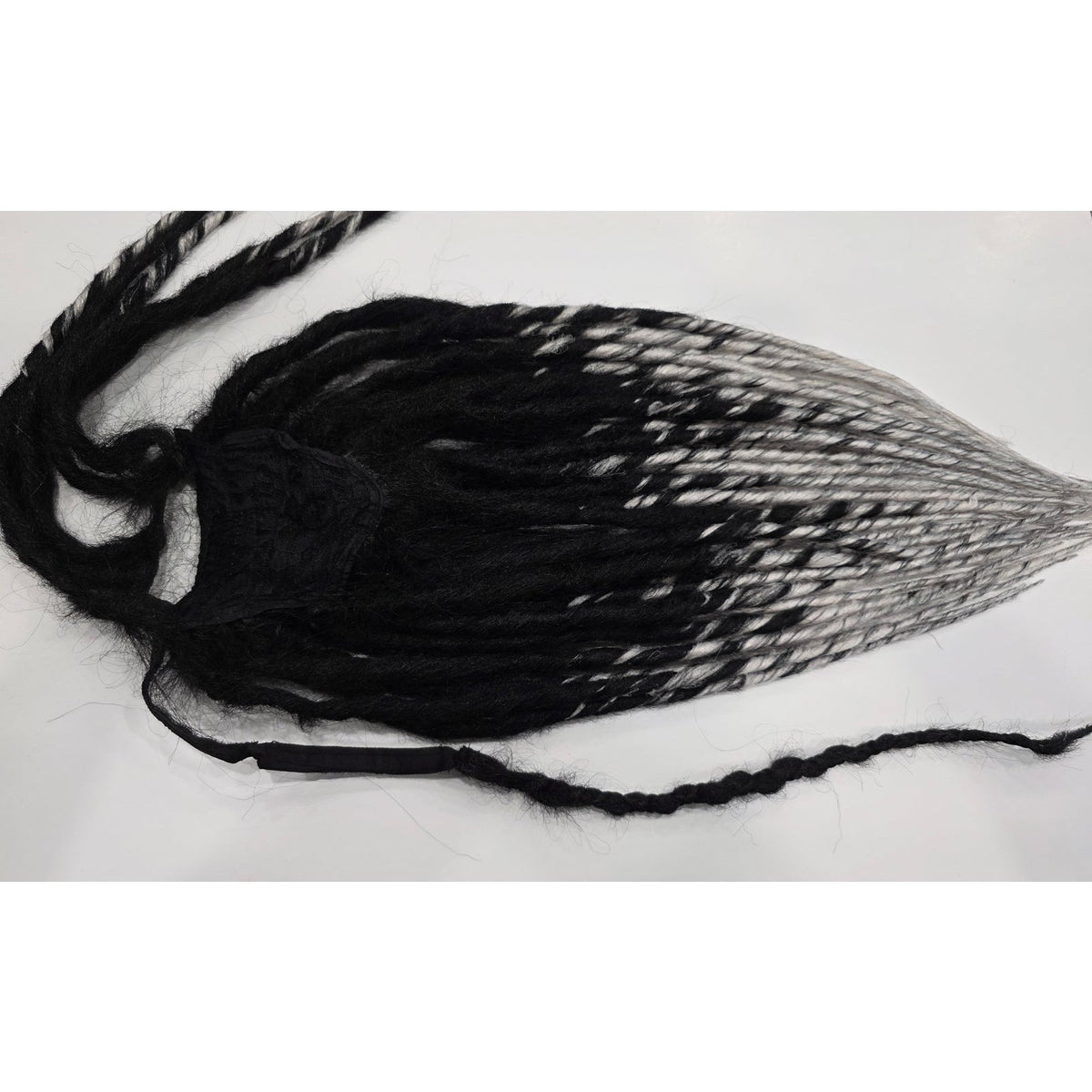 Black & Silver White Ombre Pony Tail Fall Dreads Dreadlocks Hair Extensions