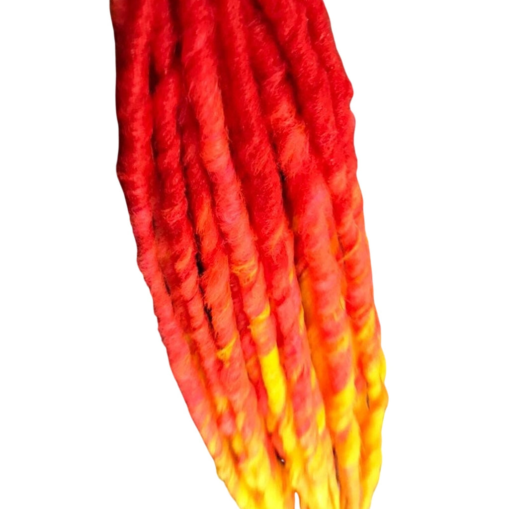 25 SE Single Ended Flame Fire Dreads Dreadlock Hair Extension Red Orange Yellow