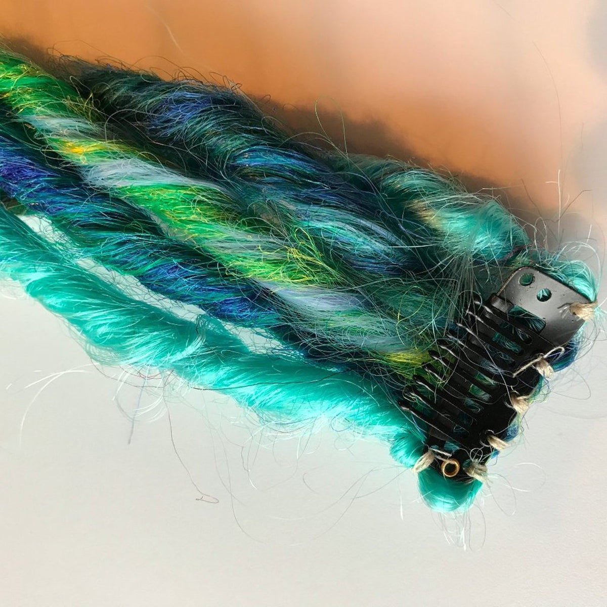 Green Blue Clip in Dread Dreadlock Hair Extensions