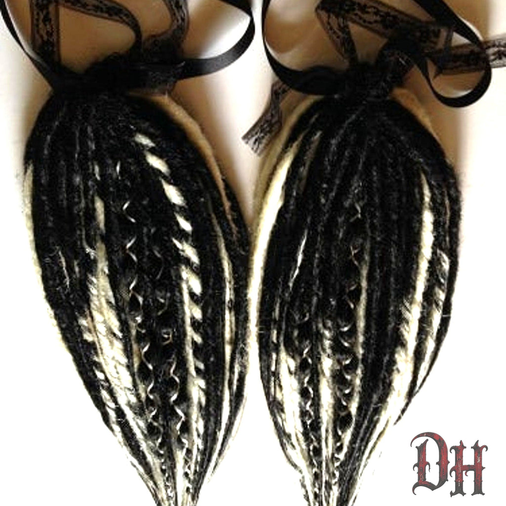 80 Black & White (2) Matching Falls Dreads Dreadlock Hair Extensions
