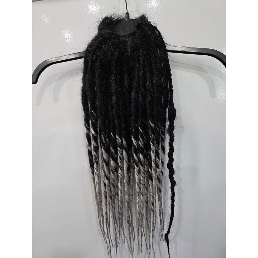 Black & Silver White Ombre Pony Tail Fall Dreads Dreadlocks Hair Extensions