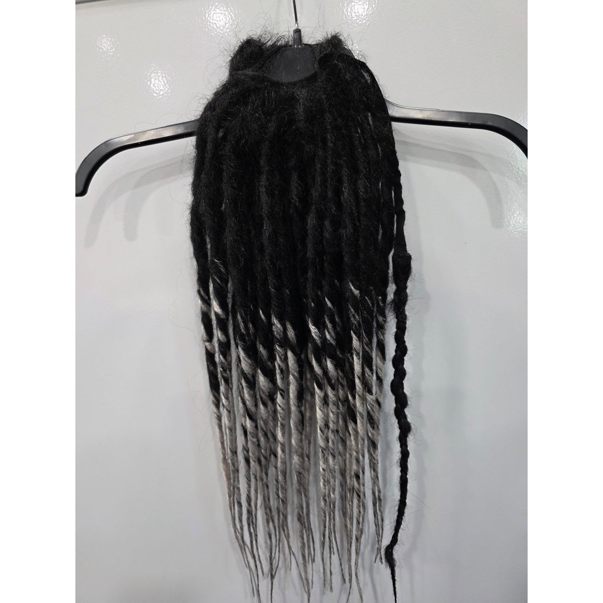 Black & Silver White Ombre Pony Tail Fall Dreads Dreadlocks Hair Extensions
