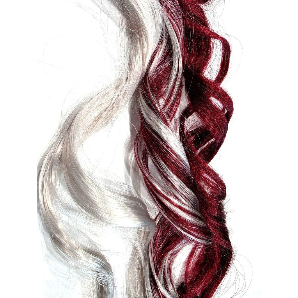 Burgundy Wine Red and Silver White Clip in Synthetic Hair Extensions Streaks