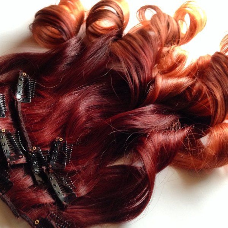 Red Auburn Burgundy Ginger Gold Clip or Tape Hair Extensions Human 18 inches