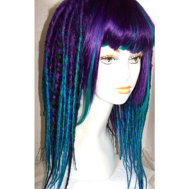 Full Cap Dread Dreadlock Wig Deep Purple Teal Green Blue Turquoise Handmade