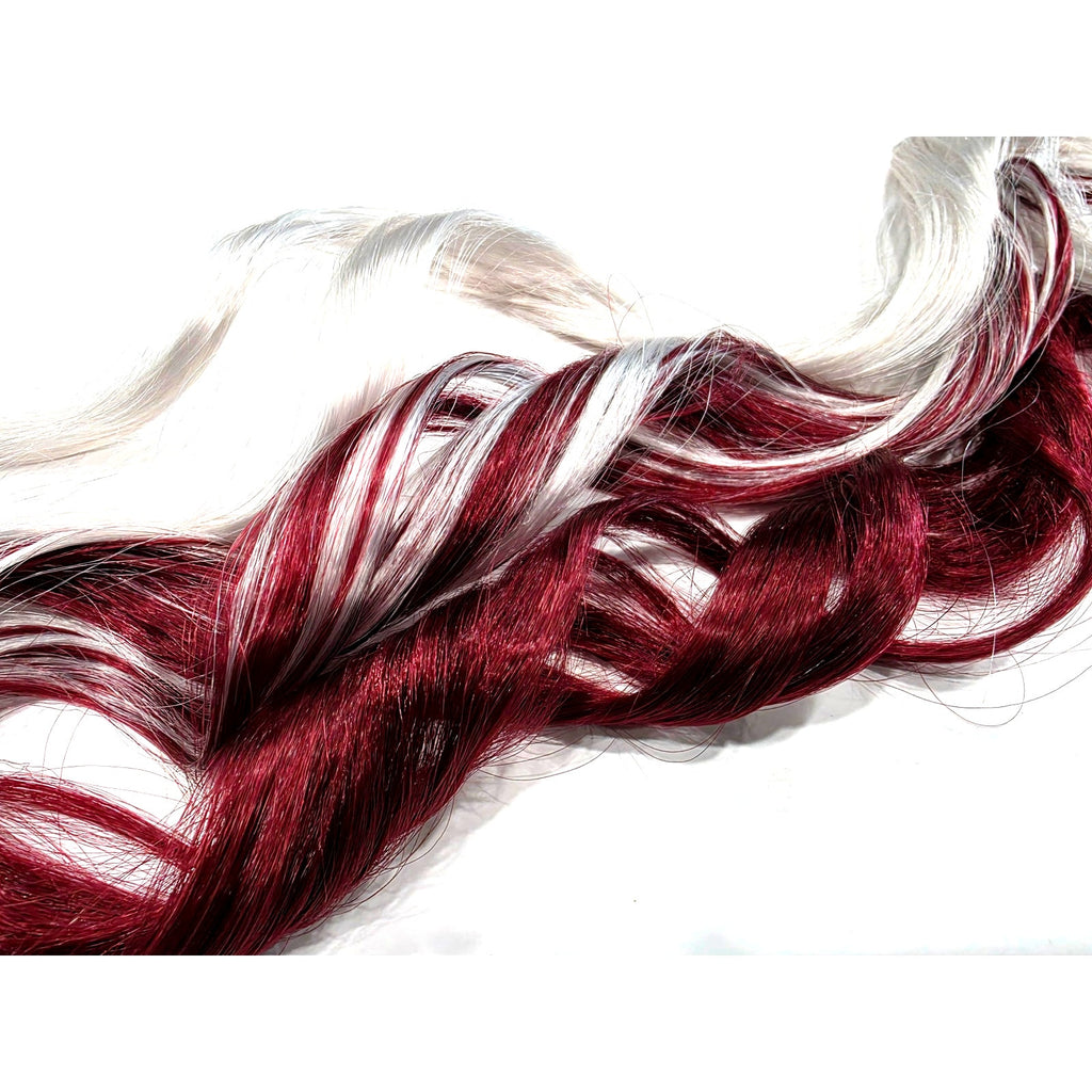 Burgundy Wine Red and Silver White Clip in Synthetic Hair Extensions Streaks