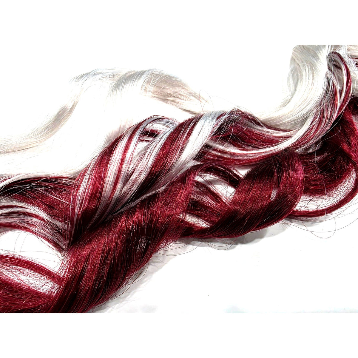 Burgundy Wine Red and Silver White Clip in Synthetic Hair Extensions Streaks