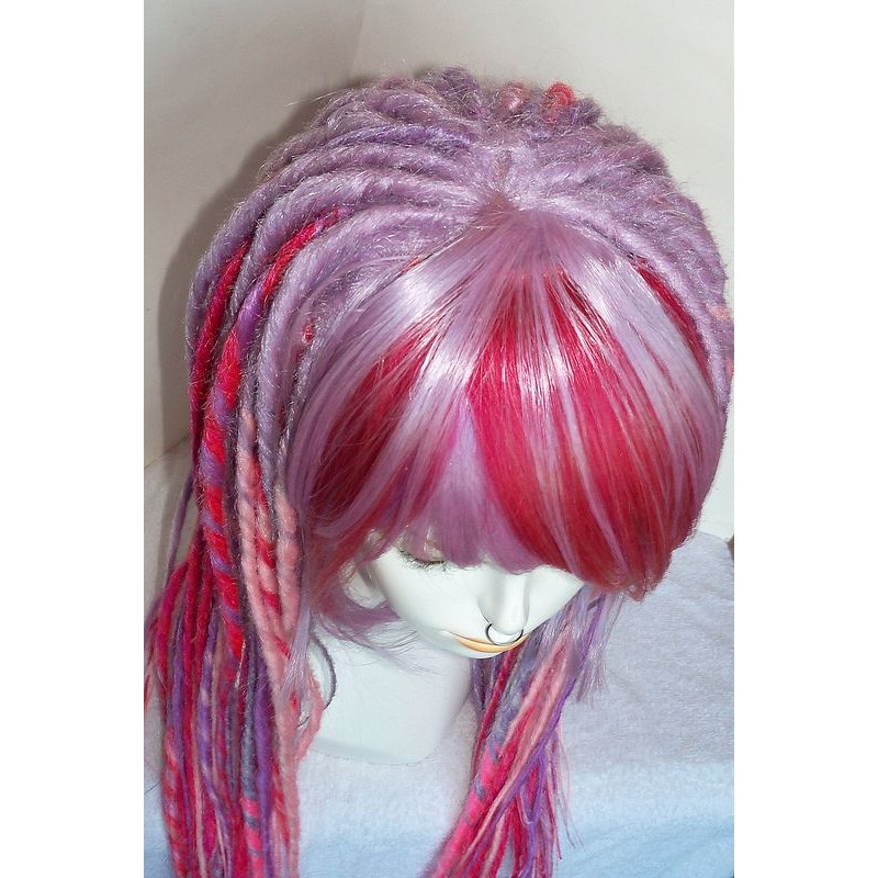 Full Cap Wig Dread Dreadlock Lavender Purple and Rose Handmade