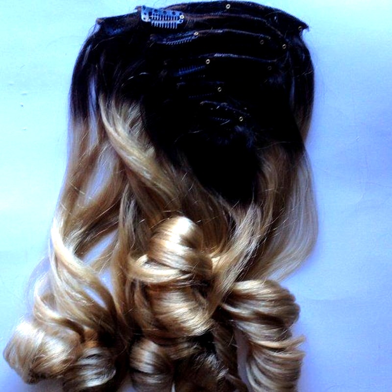 Black to Light Blonde Human Hair Extensions Set Clip or Tape 18 inches
