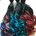 Balayage Ombre Human Hair Extensions Clip or Tape Black Teal Blue Pink Purple