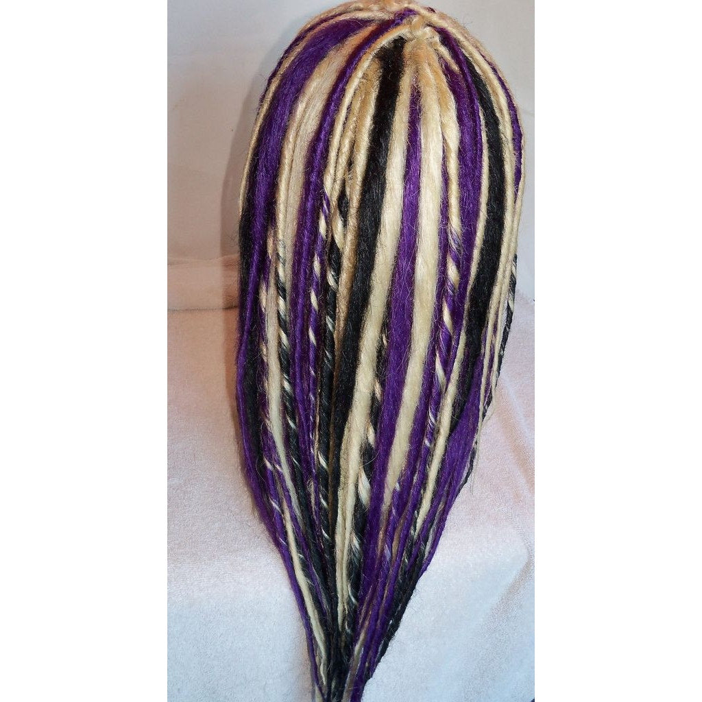 Full Cap Wig Dread Dreadlock Platinum Blonde Purple Black Handmade