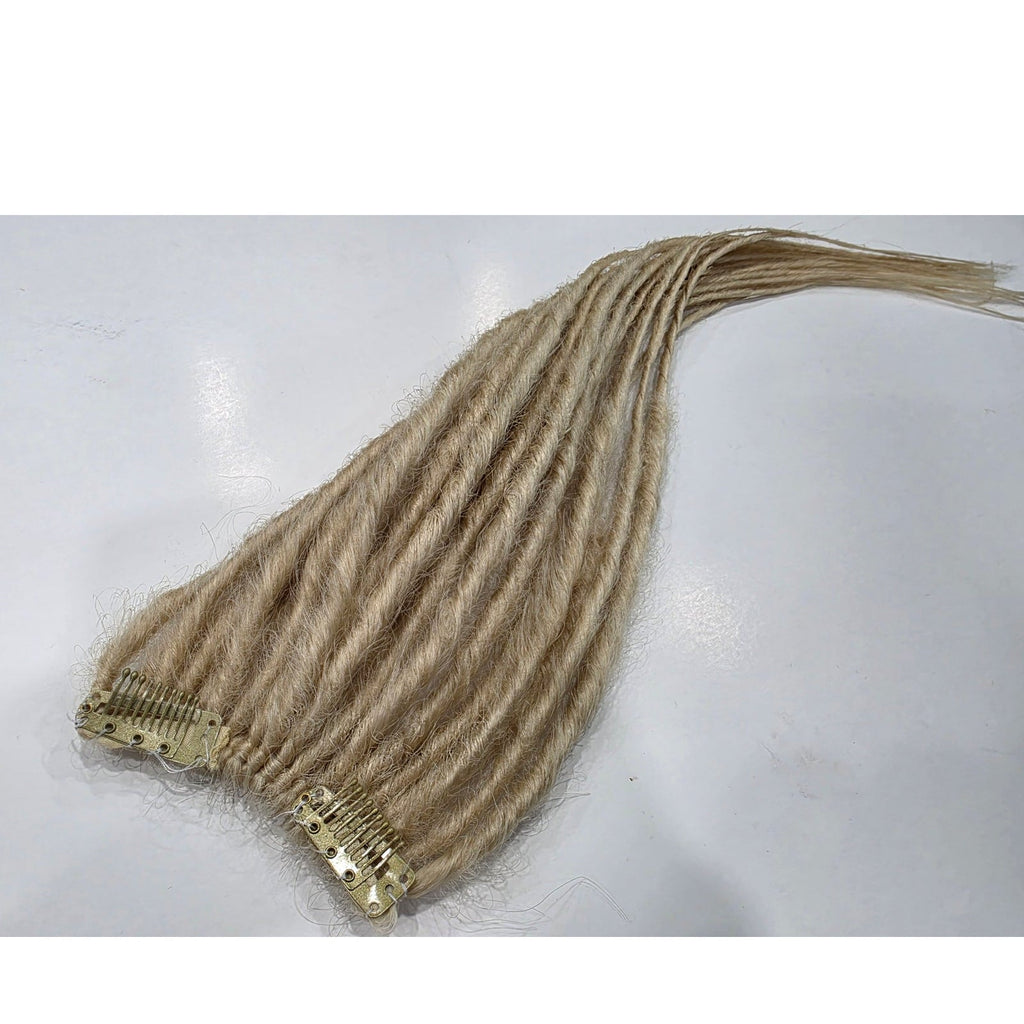 20 clip in synthetic dreadlocks – platinum blonde dreads on handmade weft, 2 clips