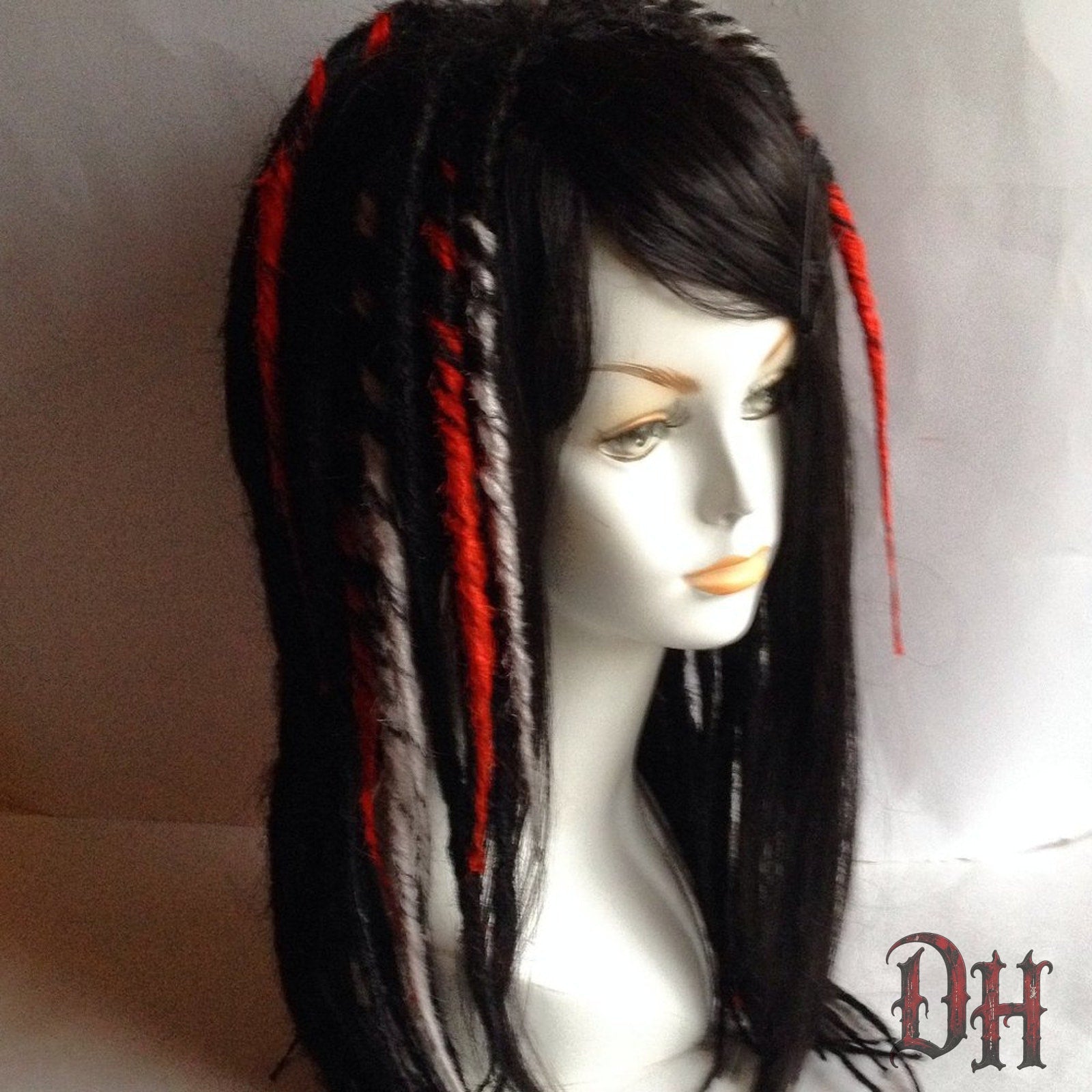 Black Red White Full Dread Dreadlock Wig HANDMADE