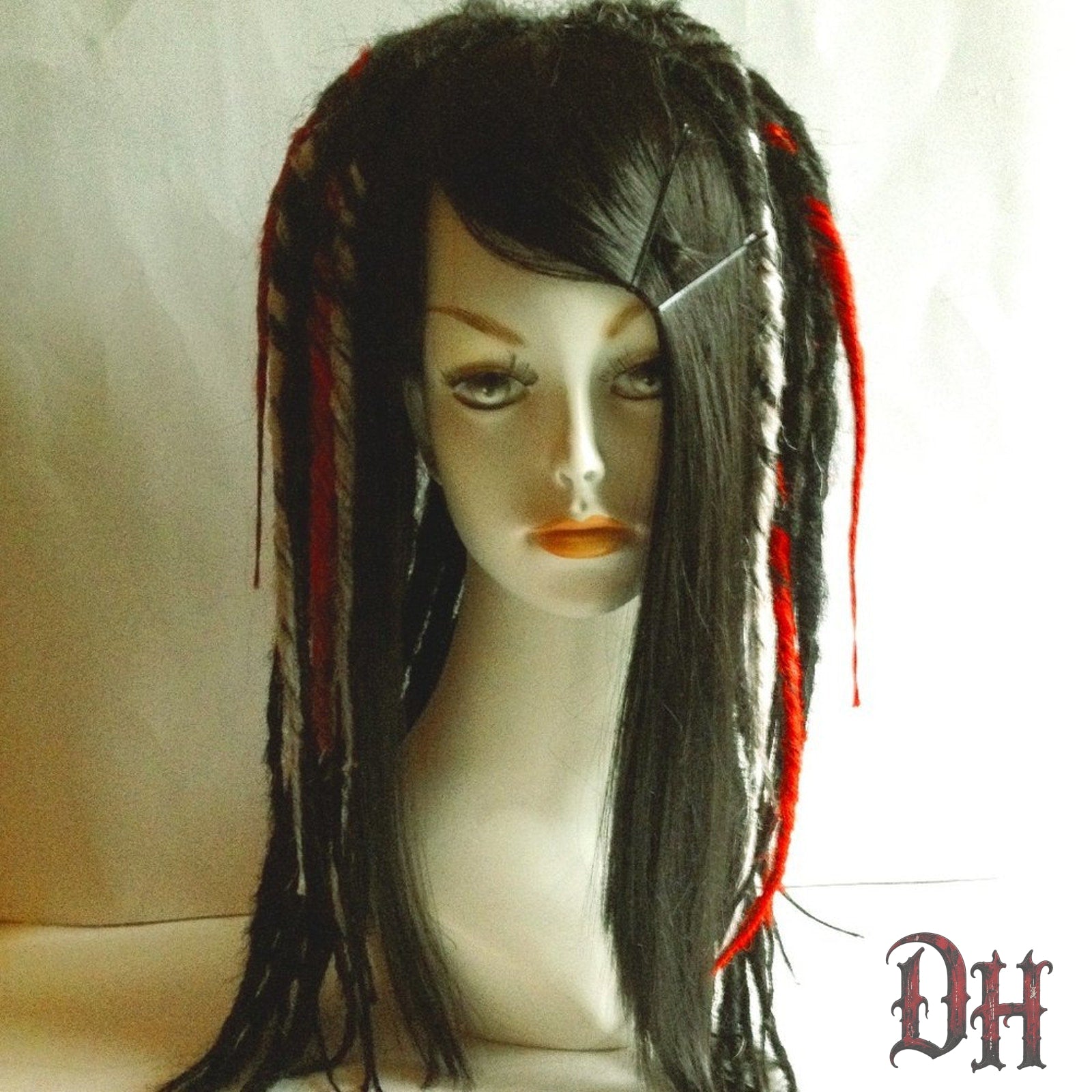 Black Red White Full Dread Dreadlock Wig HANDMADE