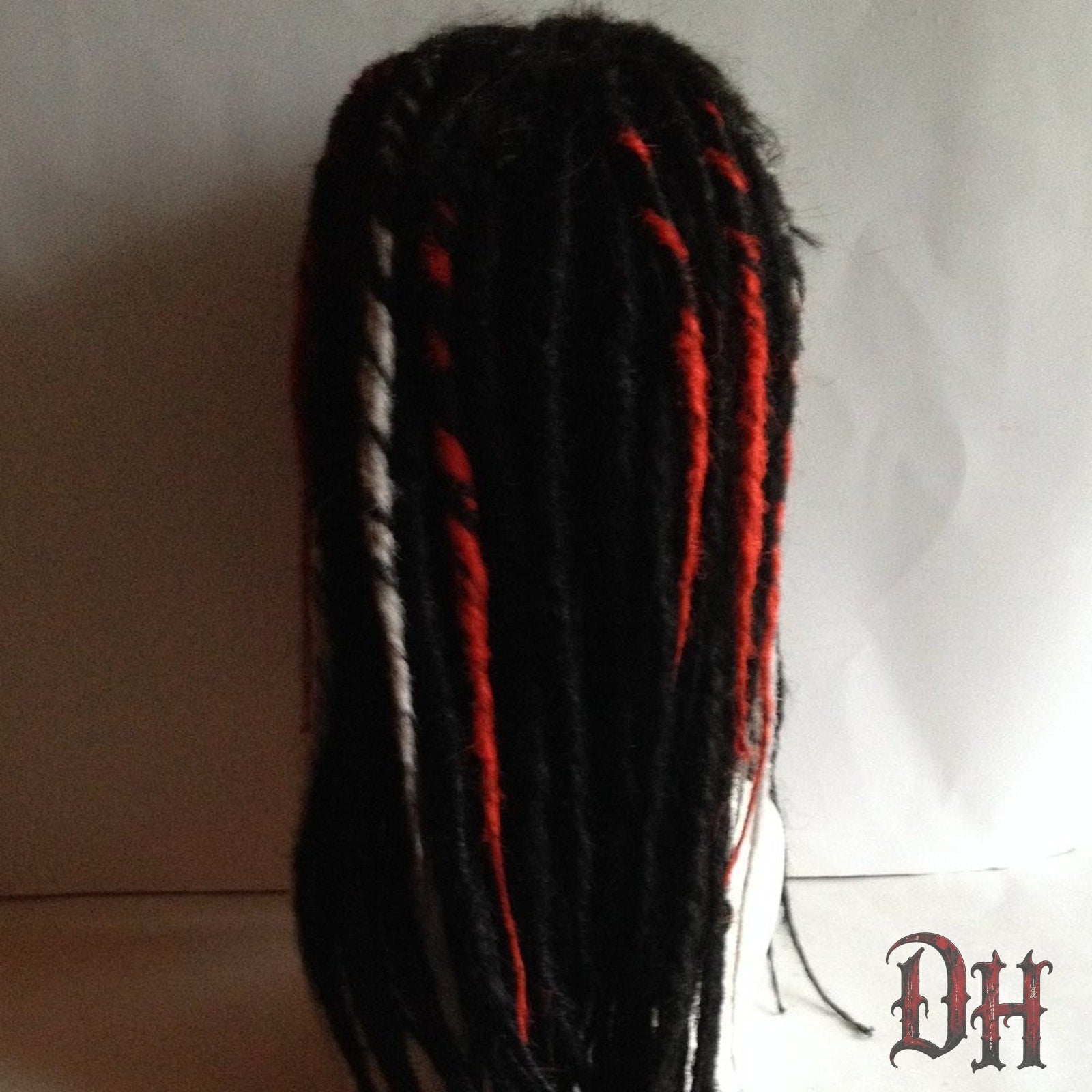 Black Red White Full Dread Dreadlock Wig HANDMADE