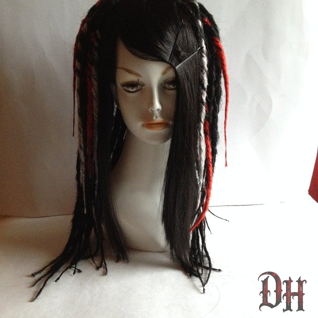 Black Red White Full Dread Dreadlock Wig HANDMADE