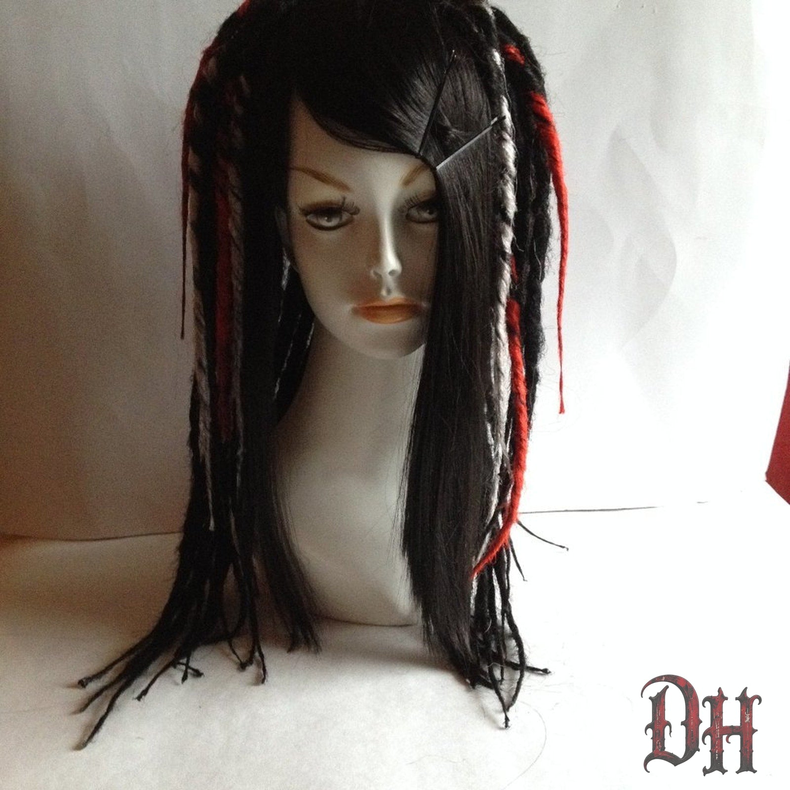 Black Red White Full Dread Dreadlock Wig HANDMADE