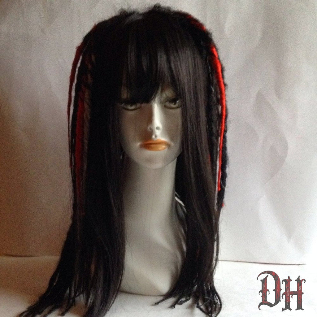 Black Red White Full Dread Dreadlock Wig HANDMADE