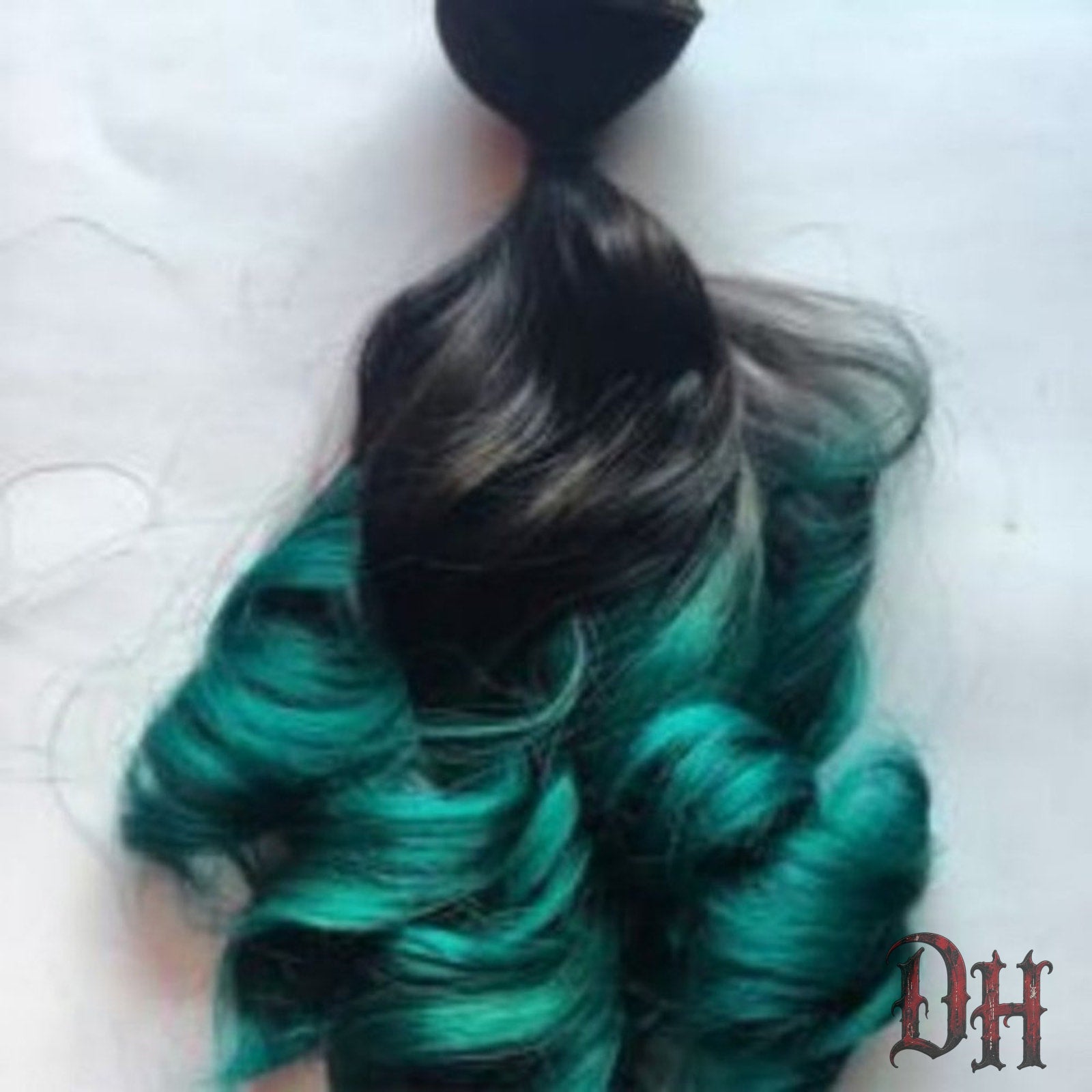 Black Teal Green Ombre Human Hair Clip or Tape in Extensions
