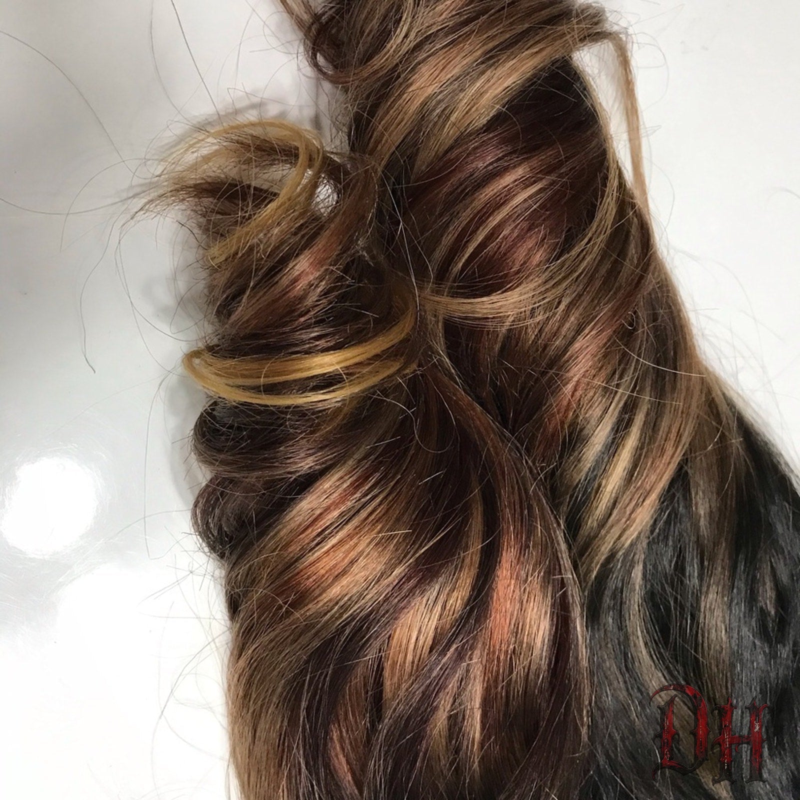 Brown Gold Auburn Balayage Ombre Hair Extensions Clip / Tape Human Hair