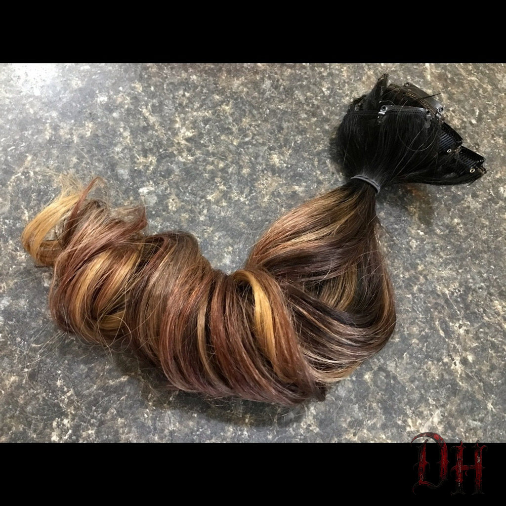 Brown Gold Auburn Balayage Ombre Hair Extensions Clip / Tape Human Hair
