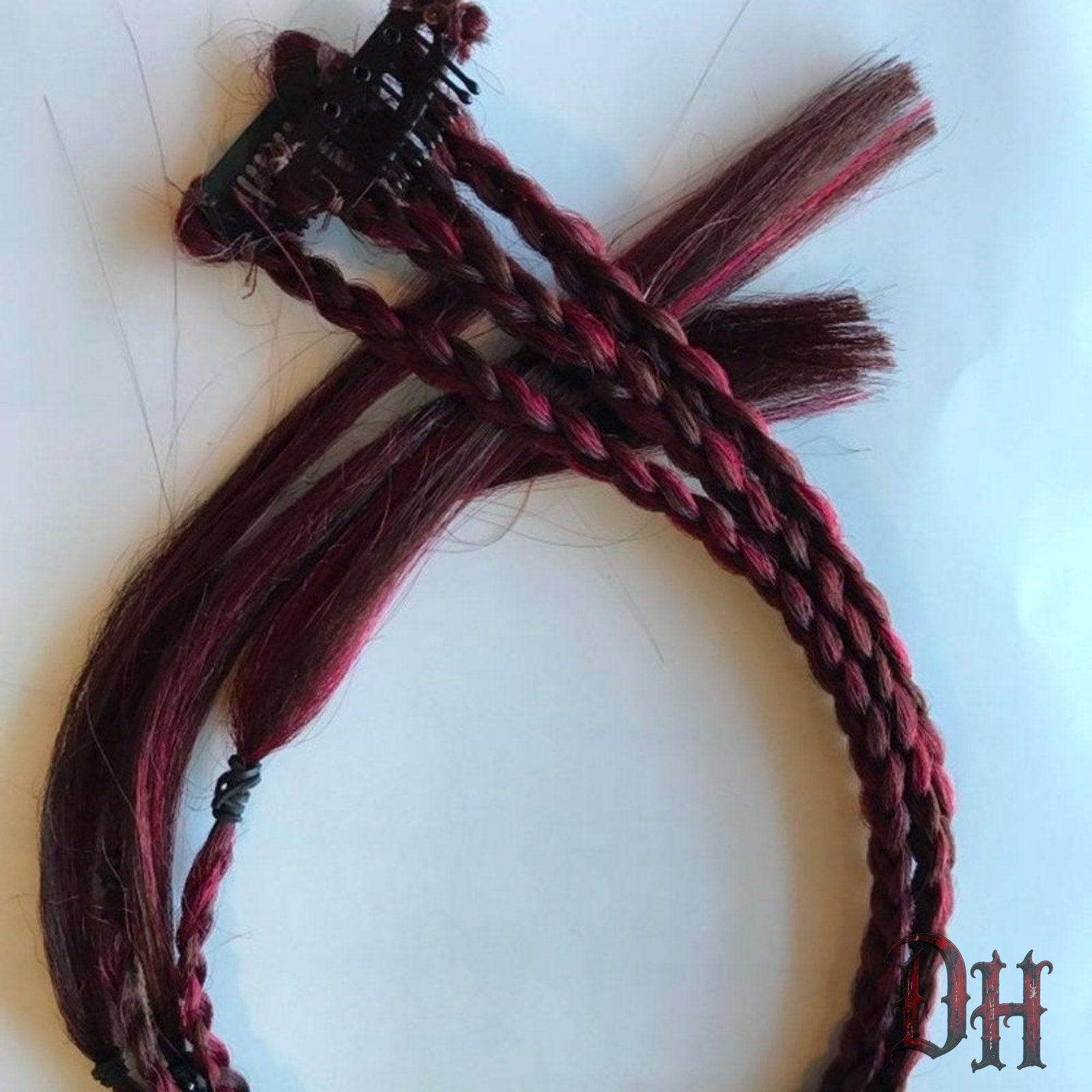 Burgundy Brown Clip in Braids Hair Extensions Long New