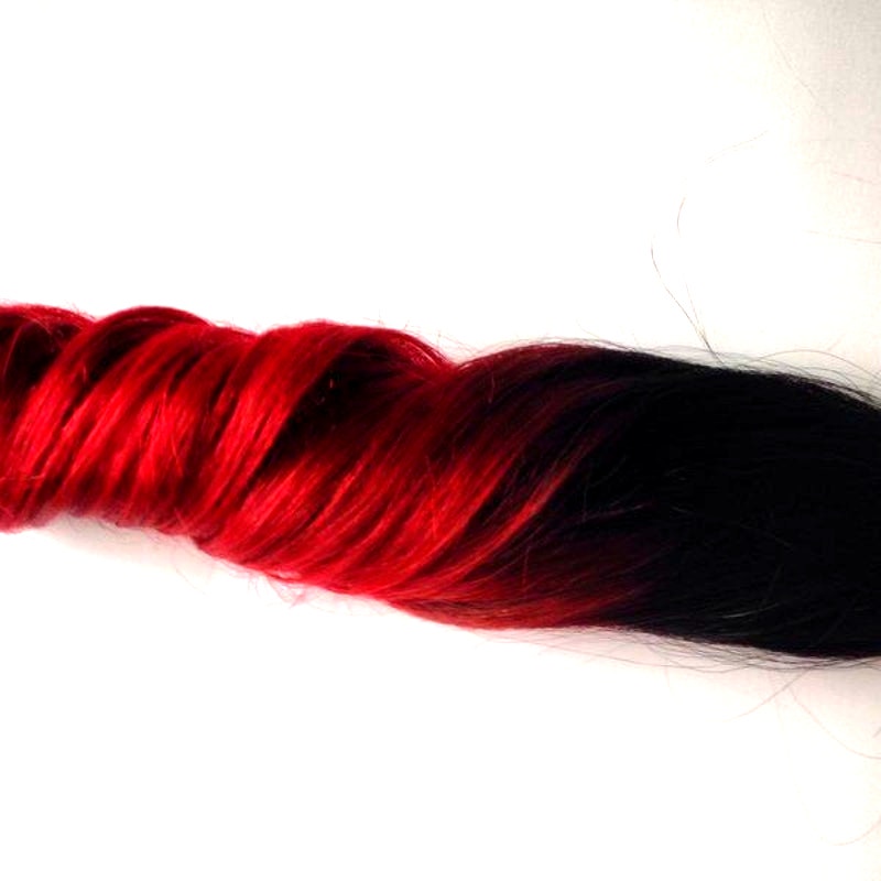 Black Bright Red Ombre Human Hair Clip or Tape in Extensions 18 inches