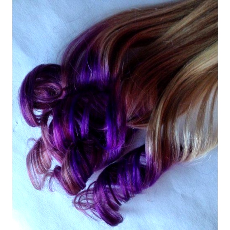 Honey Blonde Violet Purple Human Hair Extensions Clip or Tape 18 inches