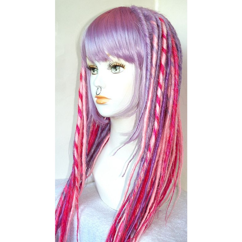 Full Cap Wig Dread Dreadlock Lavender Purple and Rose Handmade