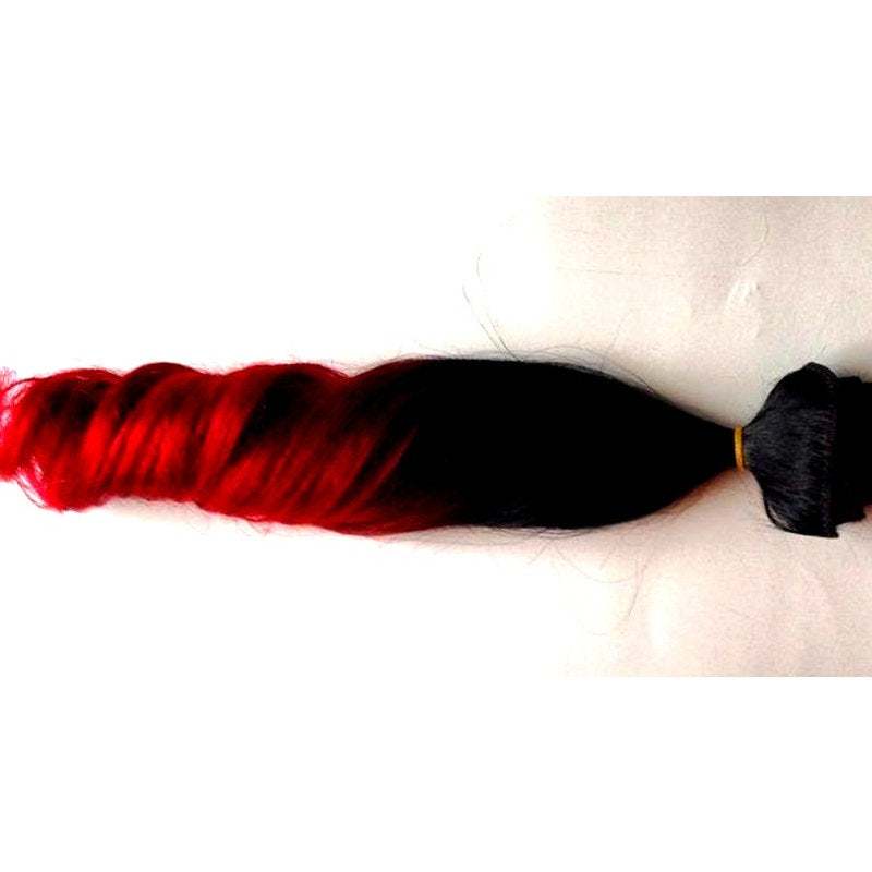 Black Bright Red Ombre Human Hair Clip or Tape in Extensions 18 inches