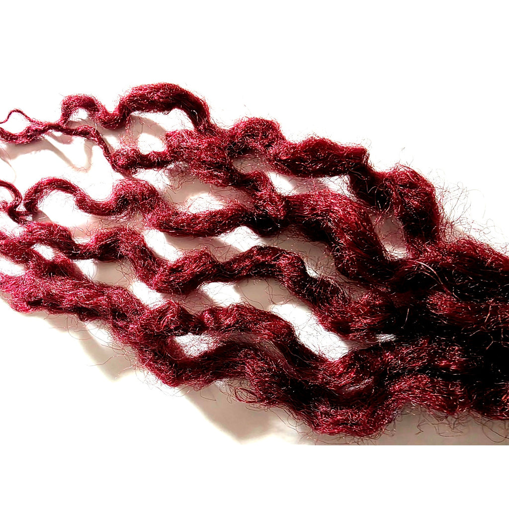 6 SE Single Ended Burgundy Red Wavy Curly Natural Dreads Dreadlocks Hair Extensions